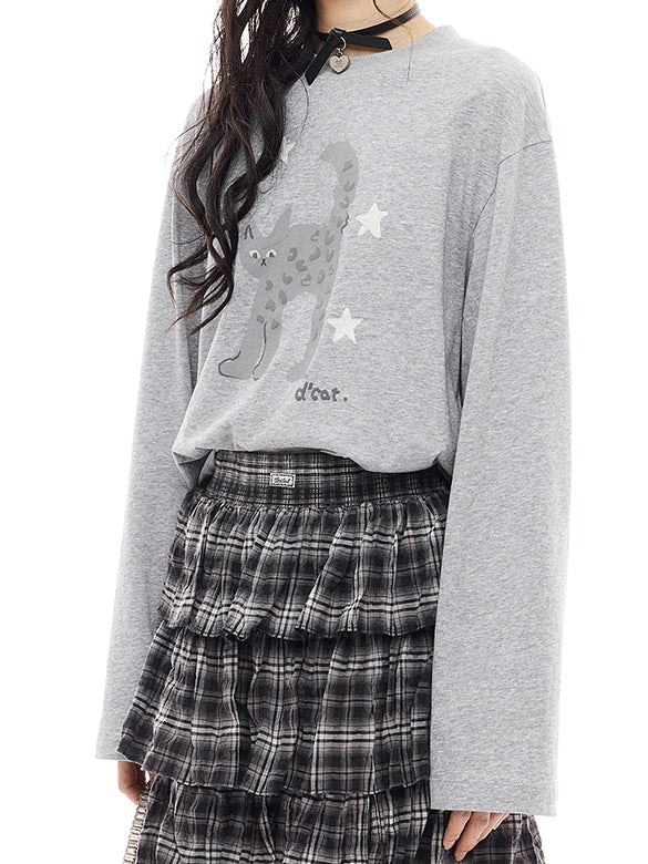 Cat Printed Long Sleeves T-shirt