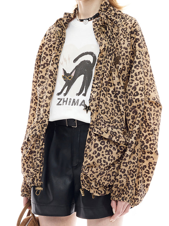 Leopard Pattern Printed Blouson