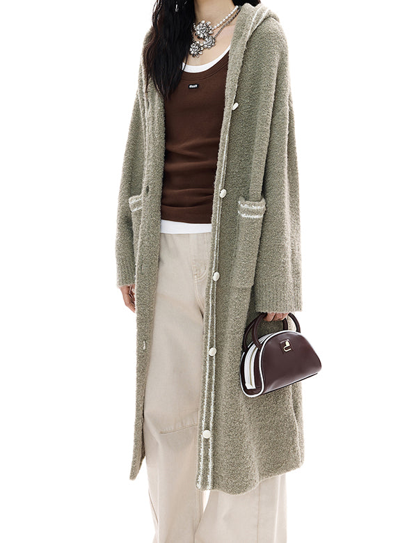 Loop-yarn Line Knit Gawn Hoodie