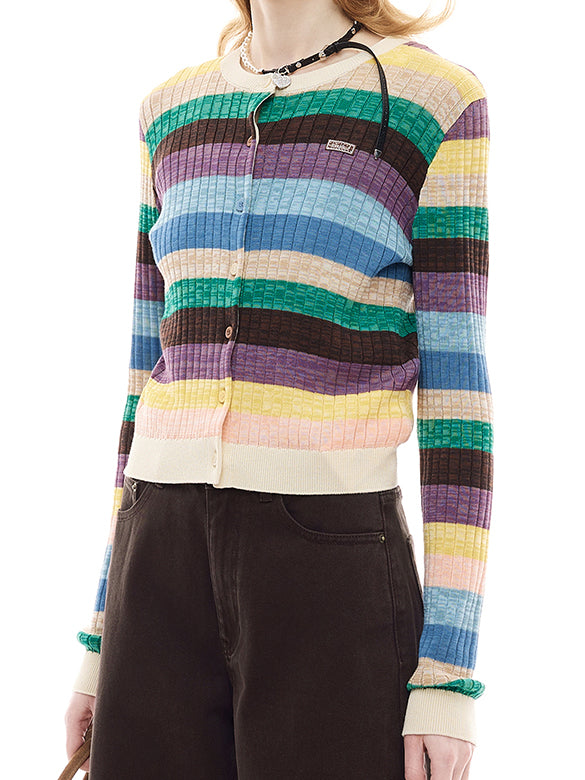 Bi-color Stripe Knit Cardigan