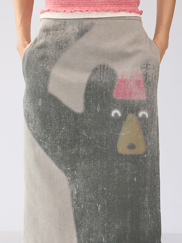 Euan Roberts Collaboration Printed Tight Denim Skirt