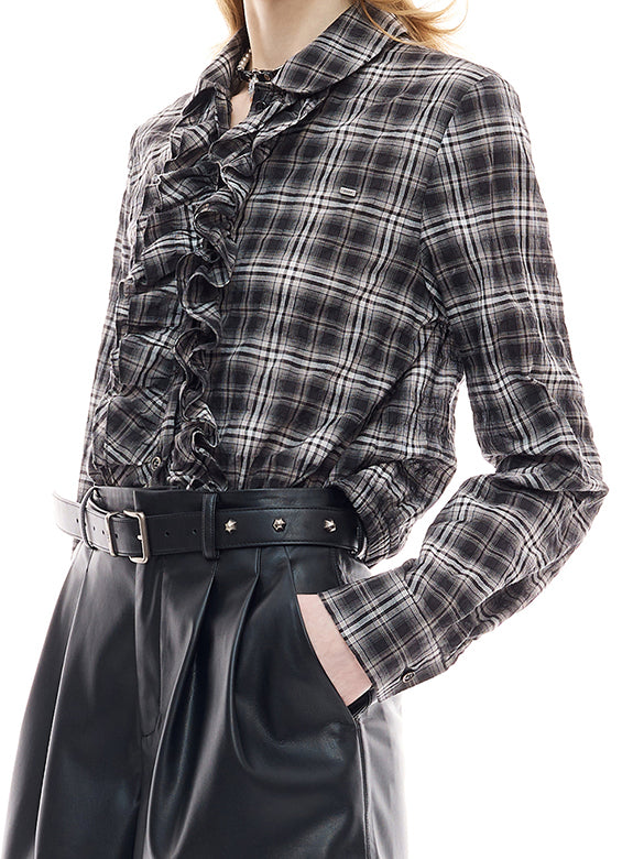 Plaid frill Blouse