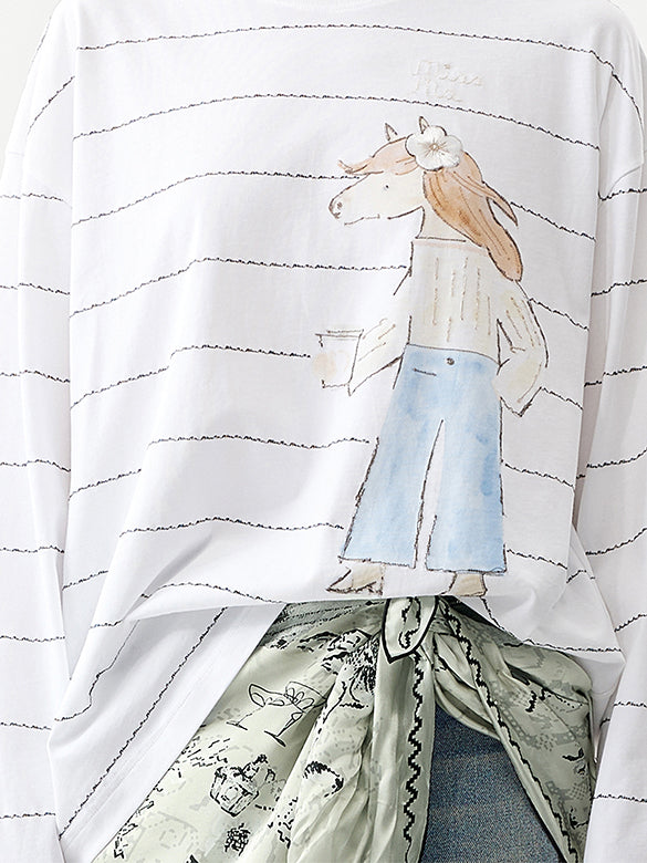 Horse Stripe Long-sleeves T-shirt