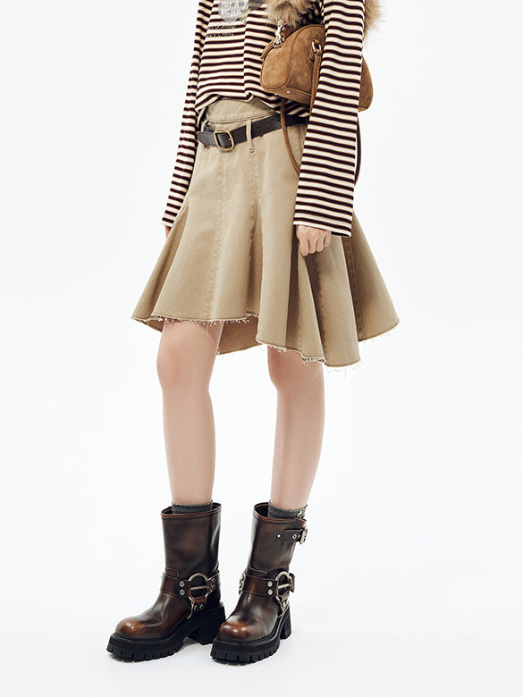 Belted Denim Skirt