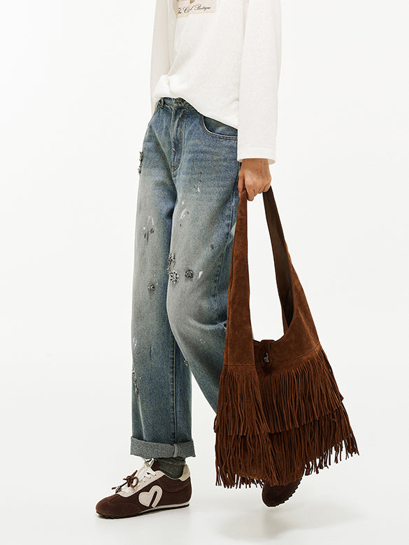 Painted & Beads Denim Pants