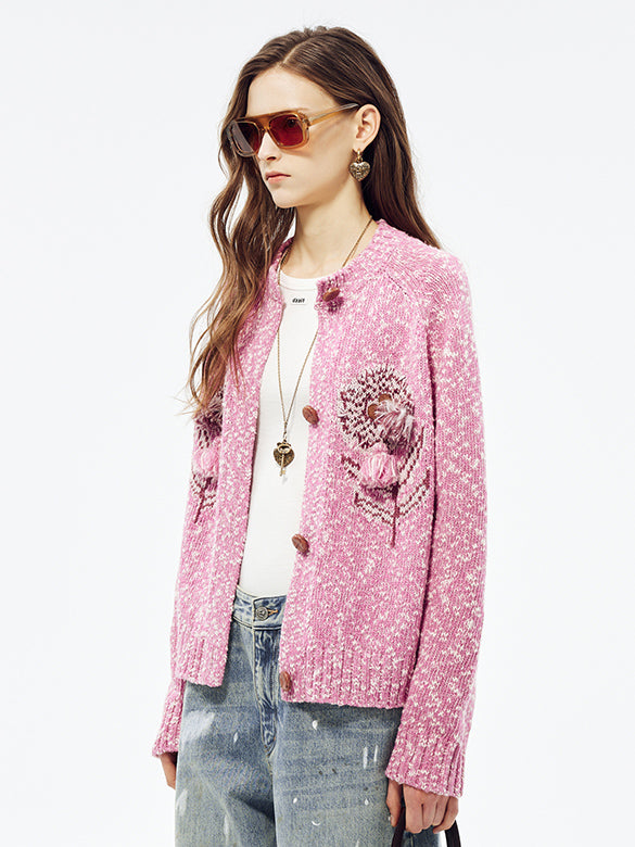 Flower Motif Knit Cardigan
