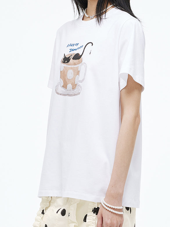 Cat Printed Beads T-shirt