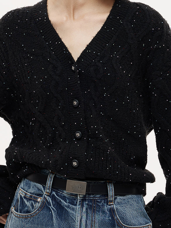 Loose Sleeves Beads Knit Cardigan