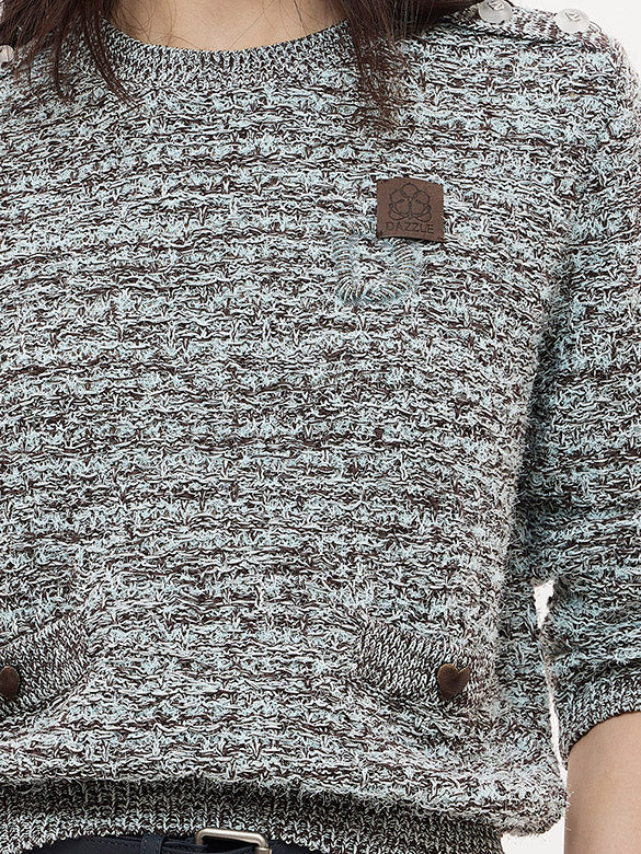 Marbled Color Shoulder Button Knit Top