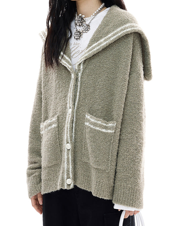 Loop-yarn Sailor Collar Line Knit