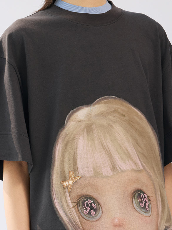 Character Printed Embroidery Loose T-shirt