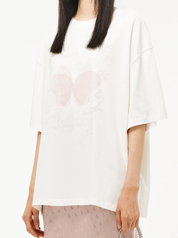 Butterfly Printed & Beads T-shirt
