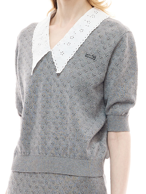 Lace Collar Knit Top