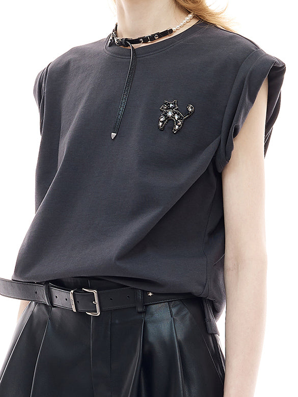 Cat Beads One-point Sleeveless T-shirt