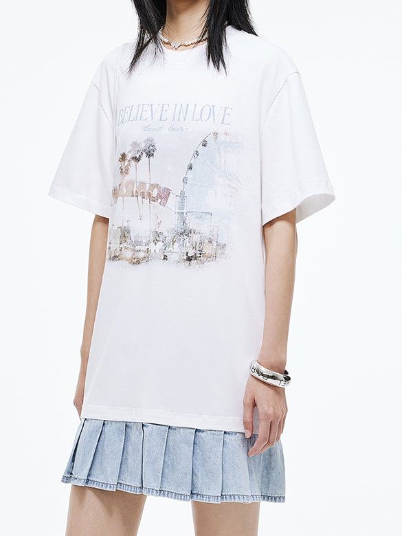 Denim Hem Combination T-shirt Dress