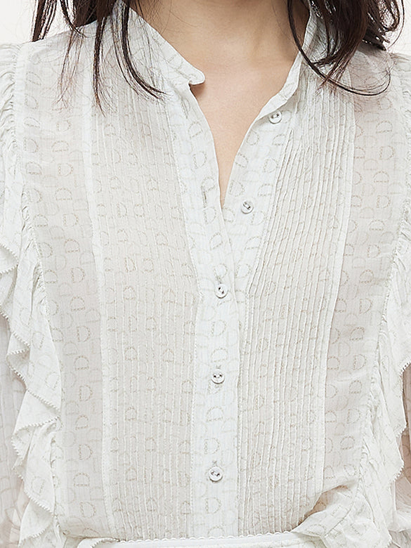 Monogram Pattern Frill Blouse