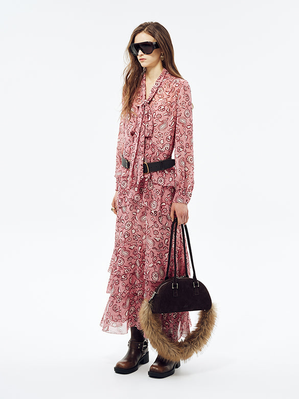 Printed Bow-tie Chiffon Dress