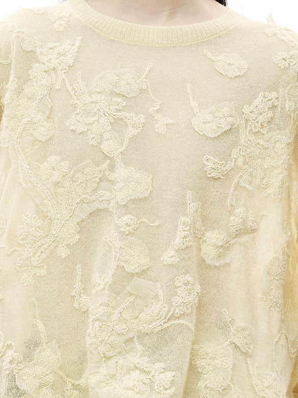Flower Embroidery Knit Top
