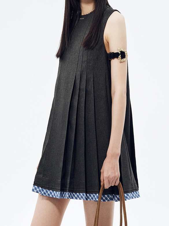 Hem Docking Plaid Sleeveless Dress