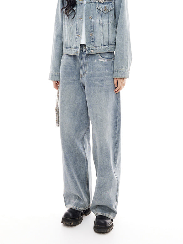 Foil Printed Denim Pants