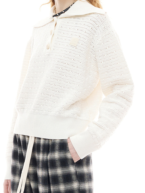 Rib-collar Polo Knit Top