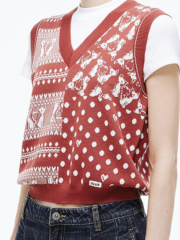 Mixed Pattern Knit Vest