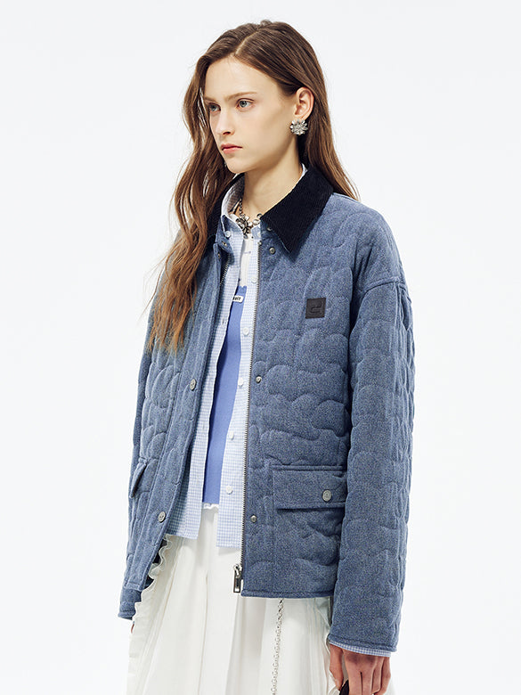 Corduroy Collar Denim Padded Jacket