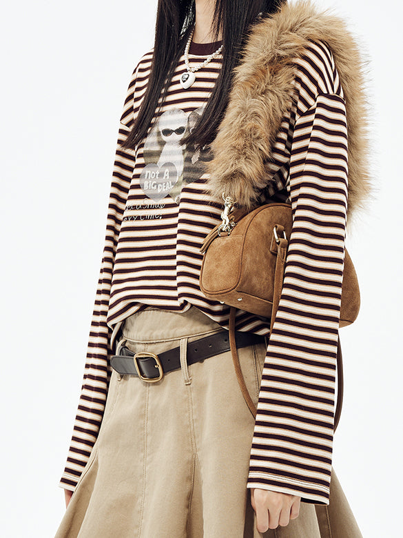 Cat Printed Stripe Long Sleeves T-shirt