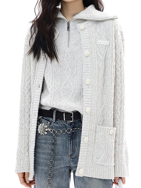Thin Cable Knit Cardigan