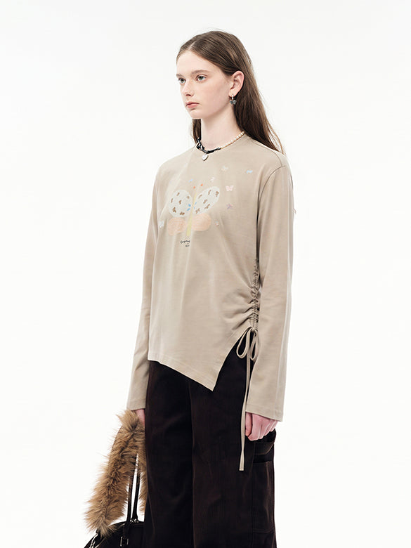 Butterfly Design Draw-code Long Sleeves T-shirt