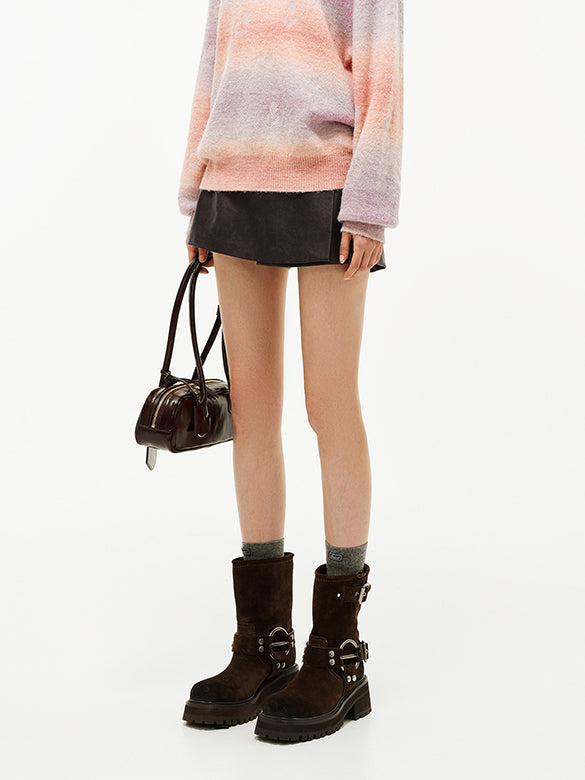 Fake Leather Wrap Short Pants