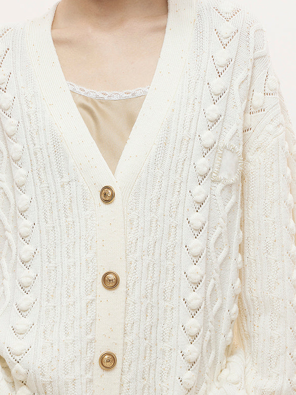 Beads Cable Knitting Cardigan