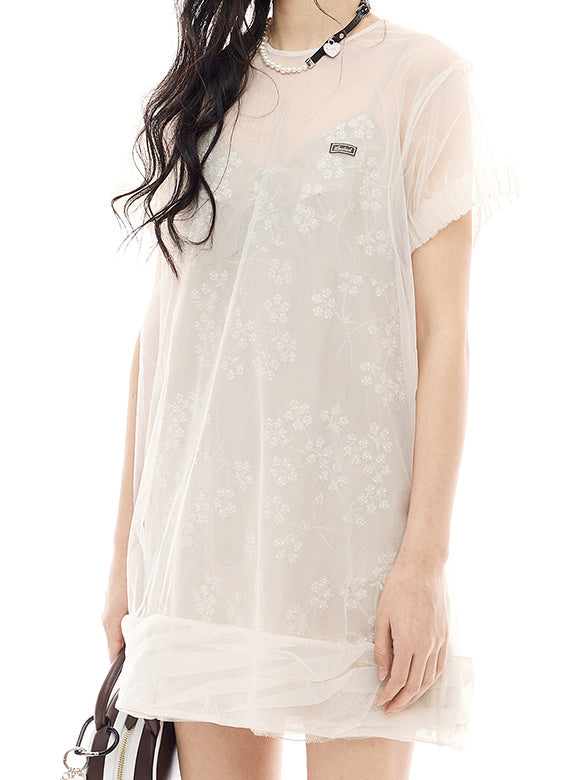 Beads Flower Layered Dress