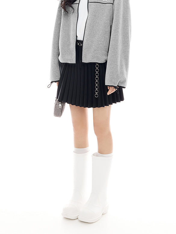 Fake Leather Pleats Skirt
