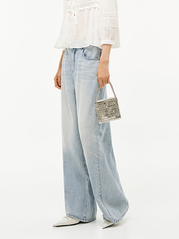 Butterfly Patch Clear Beads Denim Pants