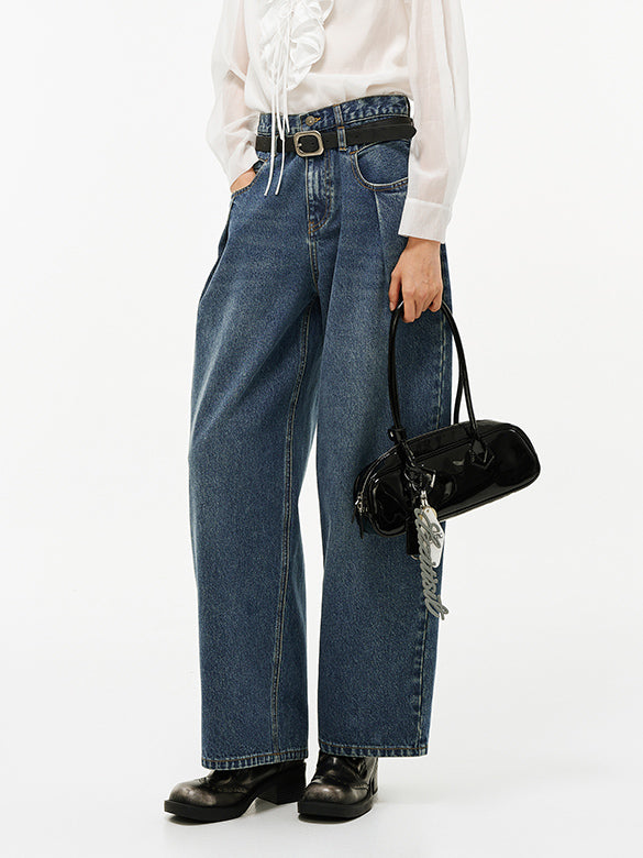 Double Belt Loop High-waist Denim Pants
