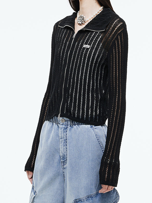 Lace Style Knitting Zipper Top