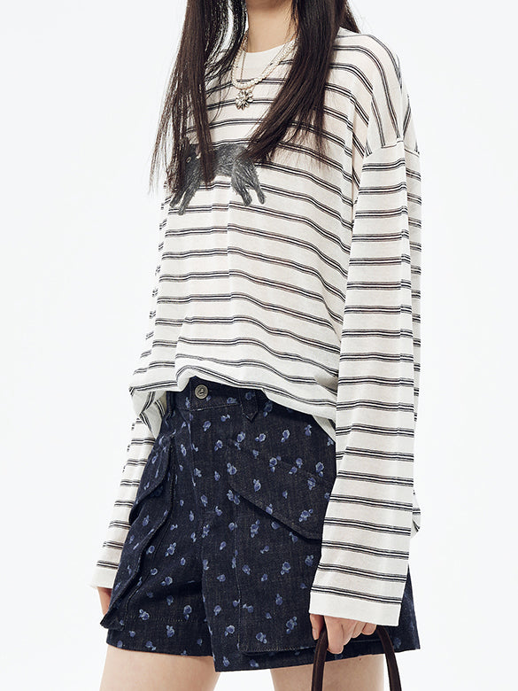 Stripe Cat Knit Top