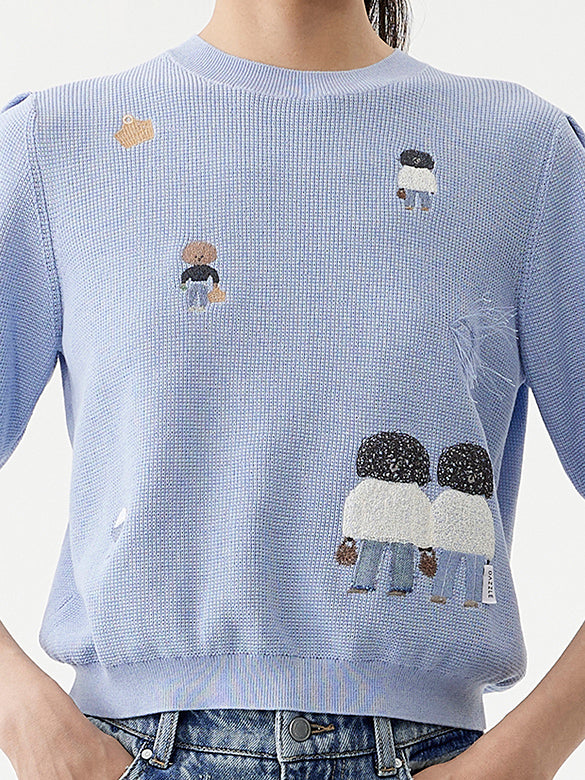 Embroidery Character Knit Cardigan