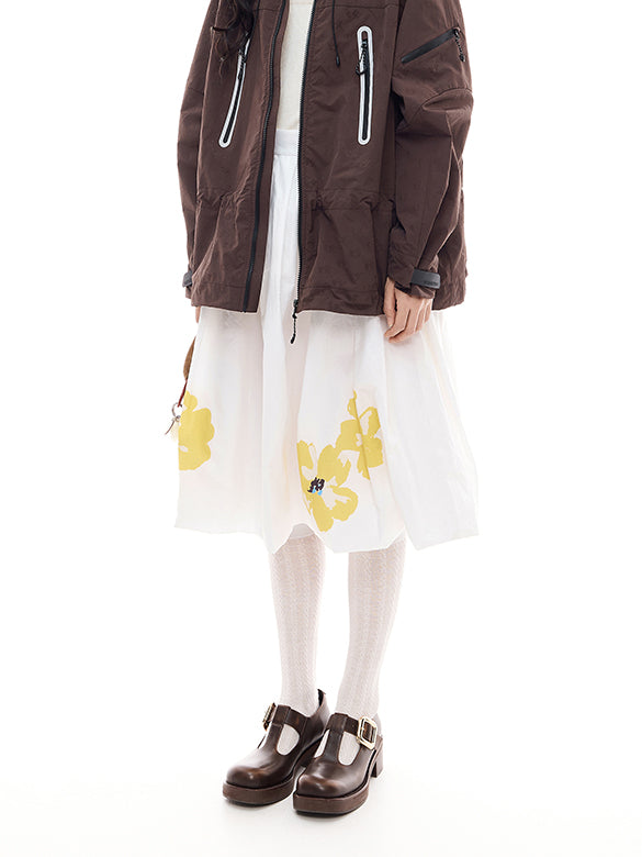 Flower Printed Taffeta Skirt