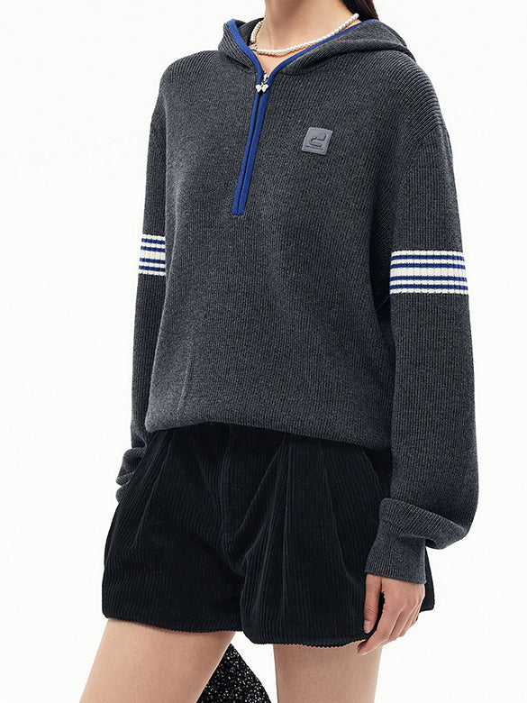Bi-color Line Hoodie Knit