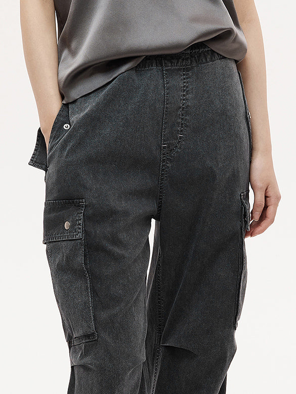Black Denim Cargo Pants