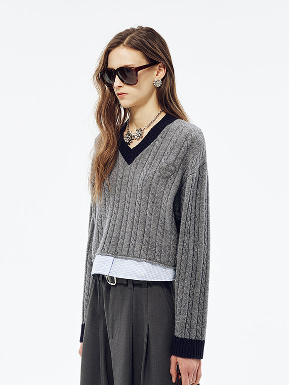 Shirt Layered V-neck Knit