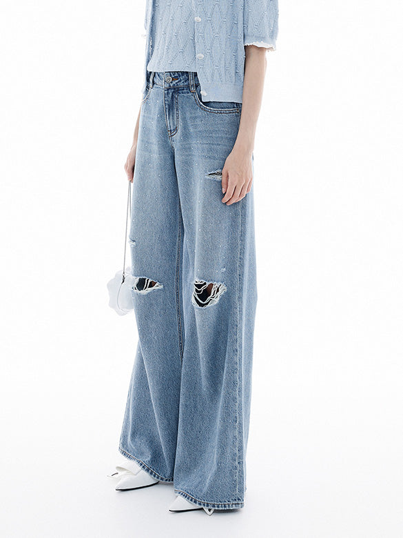 Beads & Damage Denim Pants