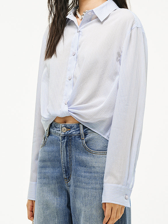 Waist Aperture Drape Stripe Shirt