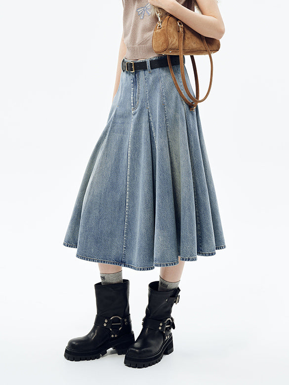 Tuck Design Denim Skirt