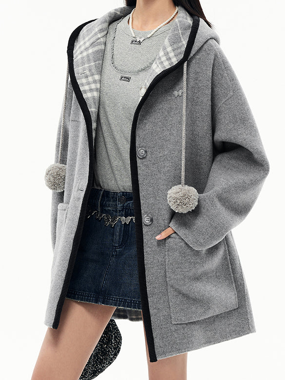 Reversible Pompon Hoodie Outer