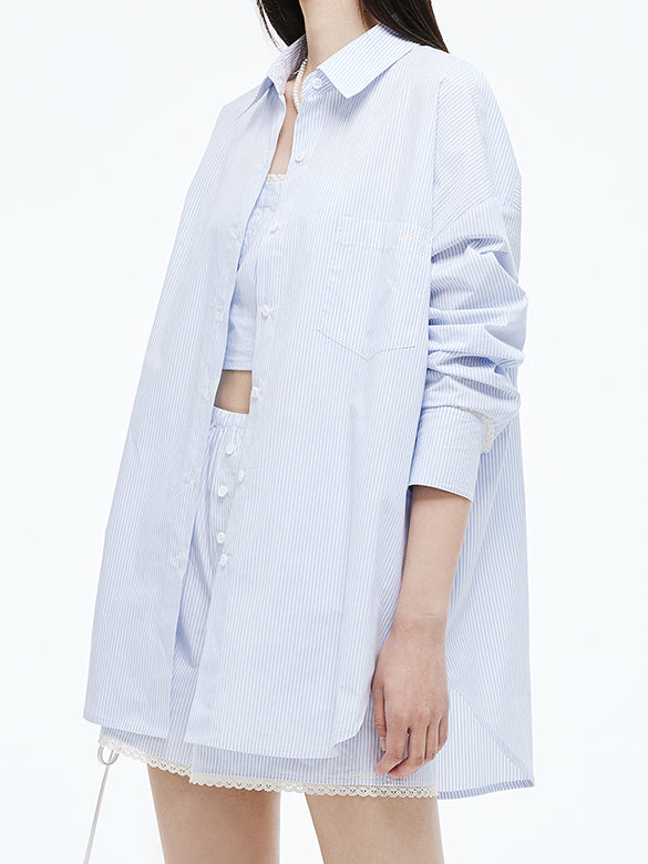 Lace Piping Stripe Shirt