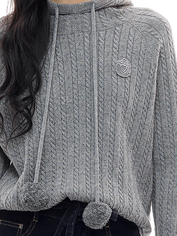 Pompon Code Knit Hoodie