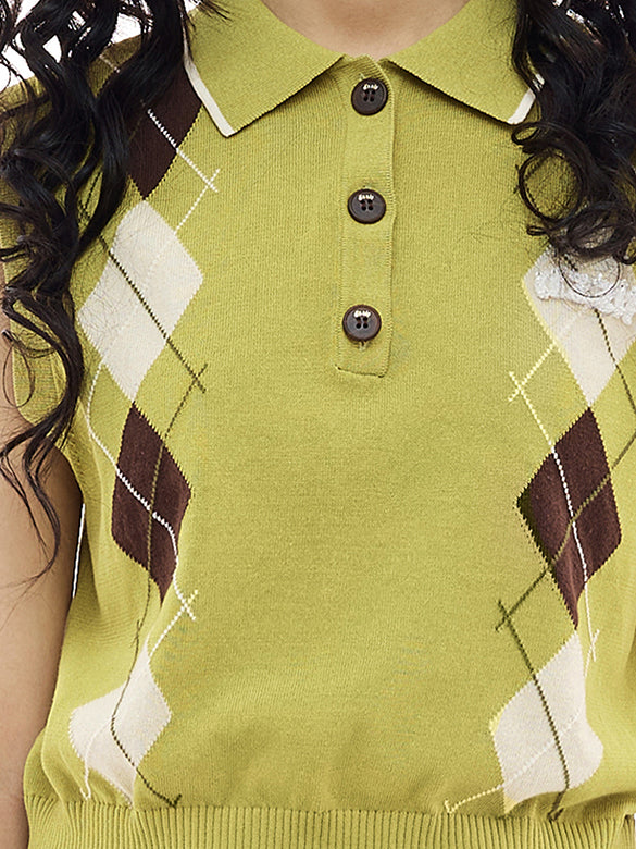 Retro Argyle Sleeveless Polo Knit